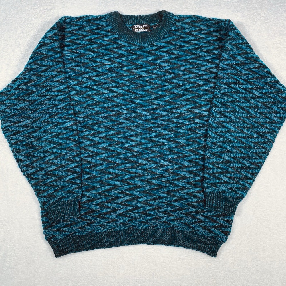 VTG Street Closed Sweater Mens XL Blue Chevron Pattern Pullover Eclectic Grandpa